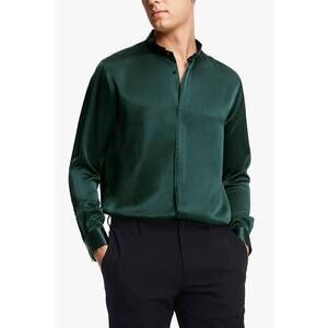 NEW LILYSILK placket button-up classic silk shirt in fir green